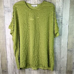 Caroline Rose Lime Green Layered Ruffle Crewneck Tunic Top